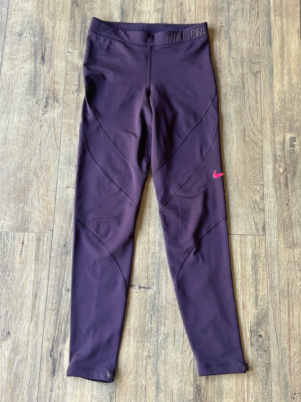 Nike Pro Plum Leggings with Pink Swoosh - fleece lined